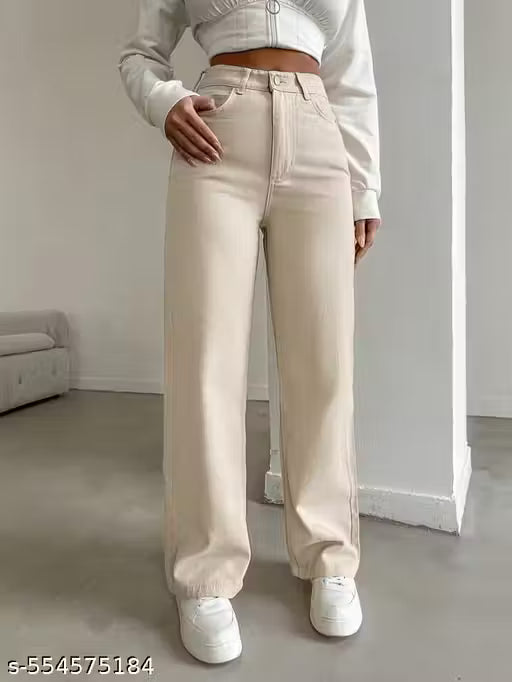 H&H CREAM Straight Fit Women’s Denim Jeans | High Waist | Non-Stretchable | Stylish & Comfortable Casual Wear
