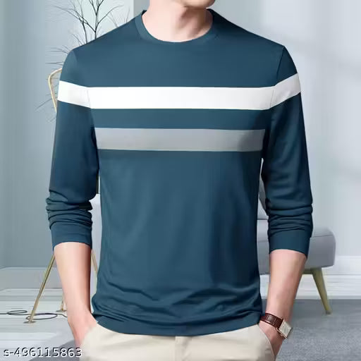 Striped Men Polo Neck Black T-Shirt