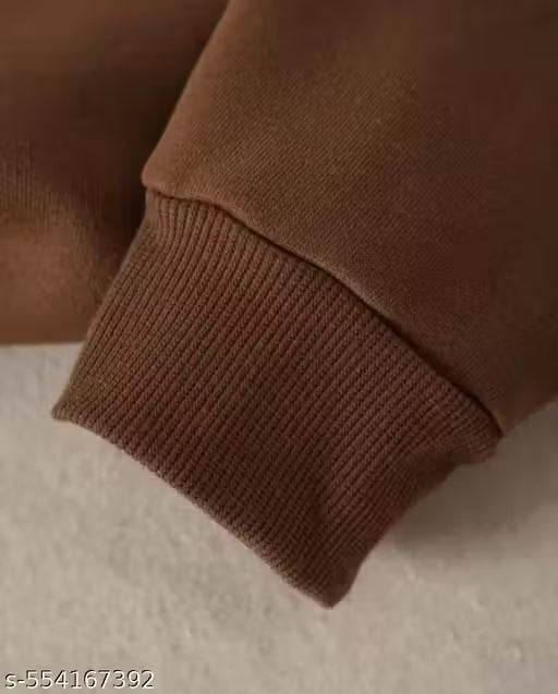 WOMEN FULL SLEEVE SOLID BROWN HOODED SWEATSHIRT