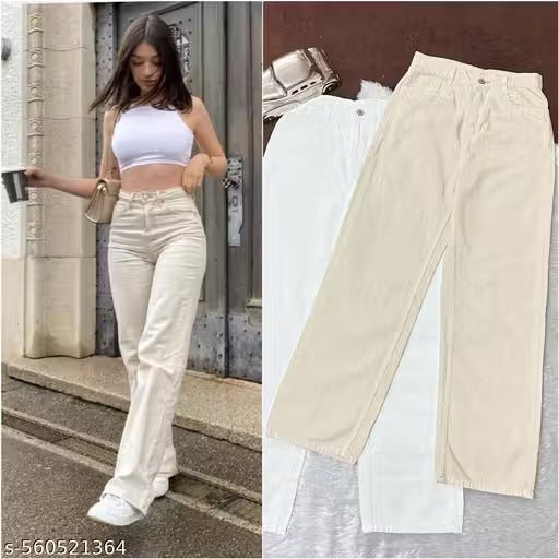 H&H CREAM Straight Fit Women’s Denim Jeans | High Waist | Non-Stretchable | Stylish & Comfortable Casual Wear