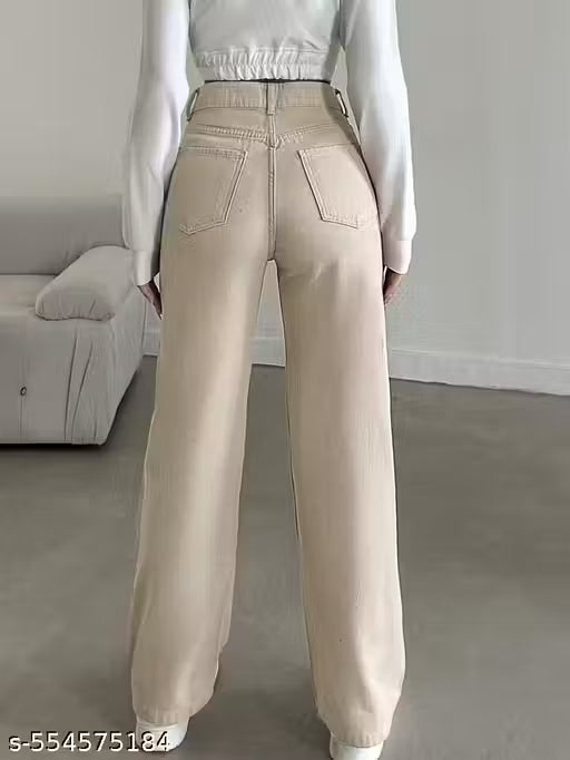 H&H CREAM Straight Fit Women’s Denim Jeans | High Waist | Non-Stretchable | Stylish & Comfortable Casual Wear