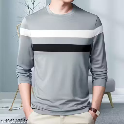 Striped Men Polo Neck Black T-Shirt