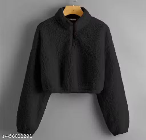 Full sleeve solid crop sweatshirt