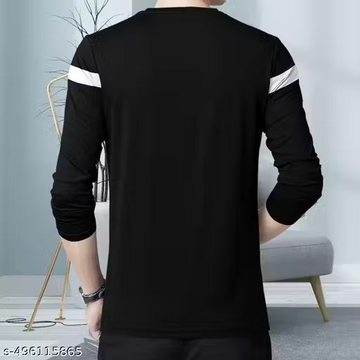 Striped Men Polo Neck Black T-Shirt