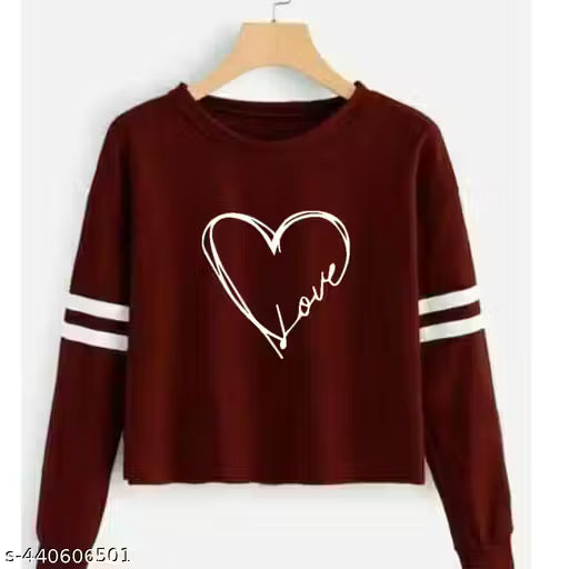 Women's Trendy Long Sleeve Maroon Printed Crop Top T-Shirt – Solid Cotton Blend Top for Girls | Women's Crop Top | Maroon Top | Long Sleeve Crop Top | Cotton Blend Crop Top | Casual Crop Top | Women's Fashion Top | Printed Crop Top | Women's T-Shirt