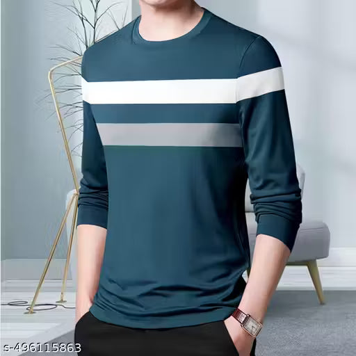 Striped Men Polo Neck Black T-Shirt