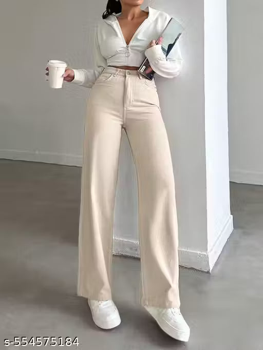 H&H CREAM Straight Fit Women’s Denim Jeans | High Waist | Non-Stretchable | Stylish & Comfortable Casual Wear