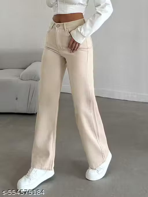 H&H CREAM Straight Fit Women’s Denim Jeans | High Waist | Non-Stretchable | Stylish & Comfortable Casual Wear
