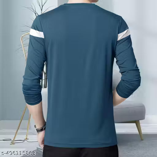 Striped Men Polo Neck Black T-Shirt