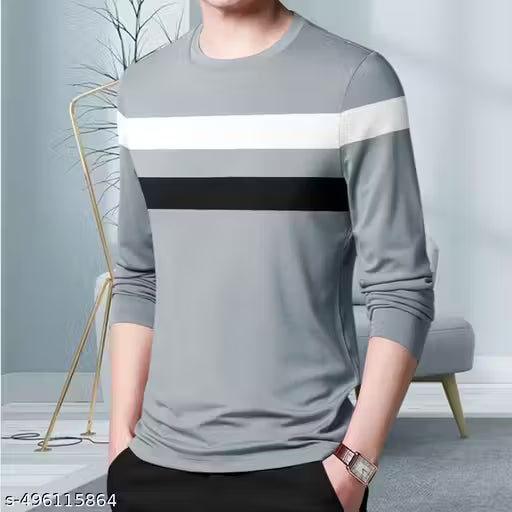 Striped Men Polo Neck Black T-Shirt