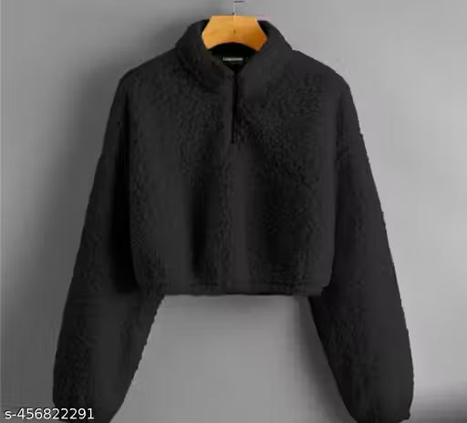 Full sleeve solid crop sweatshirt